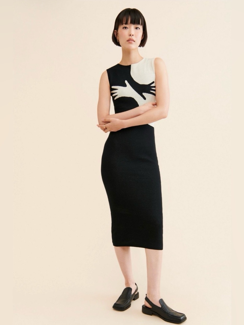 Another Girl Handsy Knit Graphic Midi Dress Size Small - Picture 3 of 9